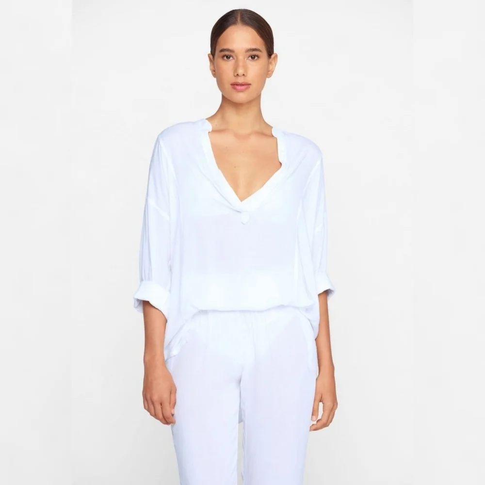 MIKOH // white low plunge relaxed fit resort style top - Picture 7 of 14